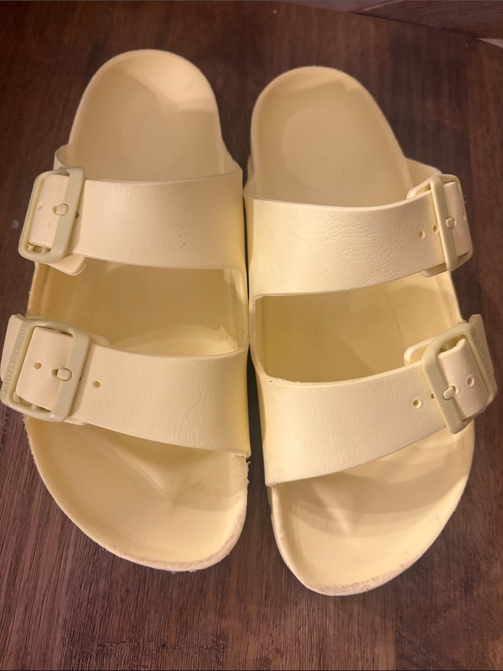 Birkenstock Two-Strap Slide Sandals in Pale Yellow